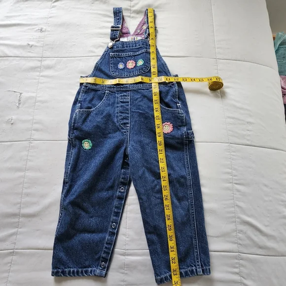 Newton Trading Co. 90s Boho Floral Smiley Face Embroidered Denim Overalls, 4T - Picture 10 of 10